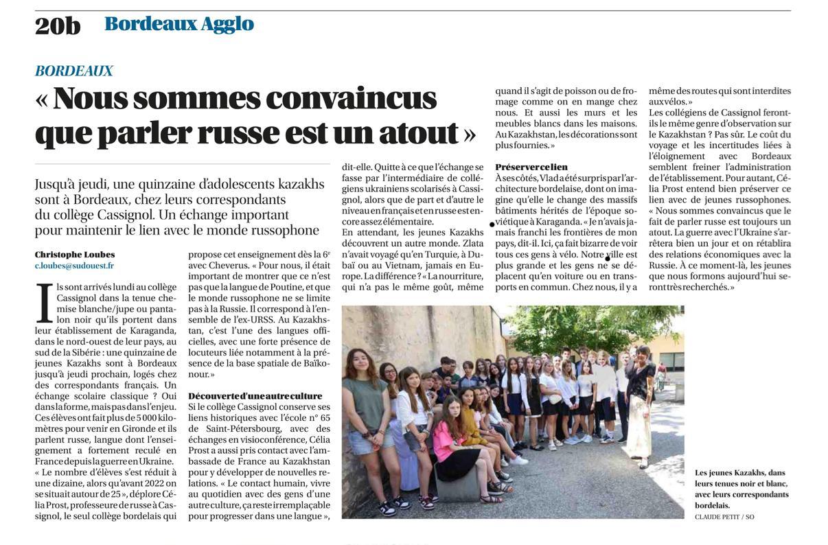 Article dans Sud Ouest 20/06/25